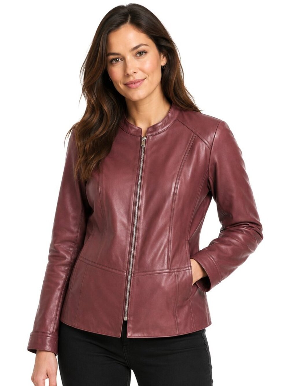 Studio D&Co. Mauve Pink Faux Leather Zip Jacket